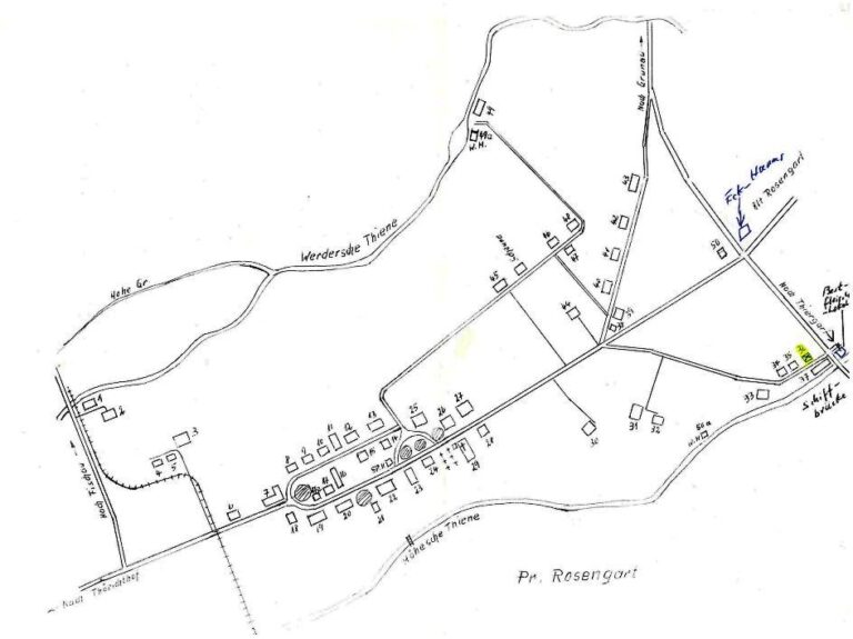 Dorfplan von Pr. Rosengart um 1945, erstellt von H. Reimann