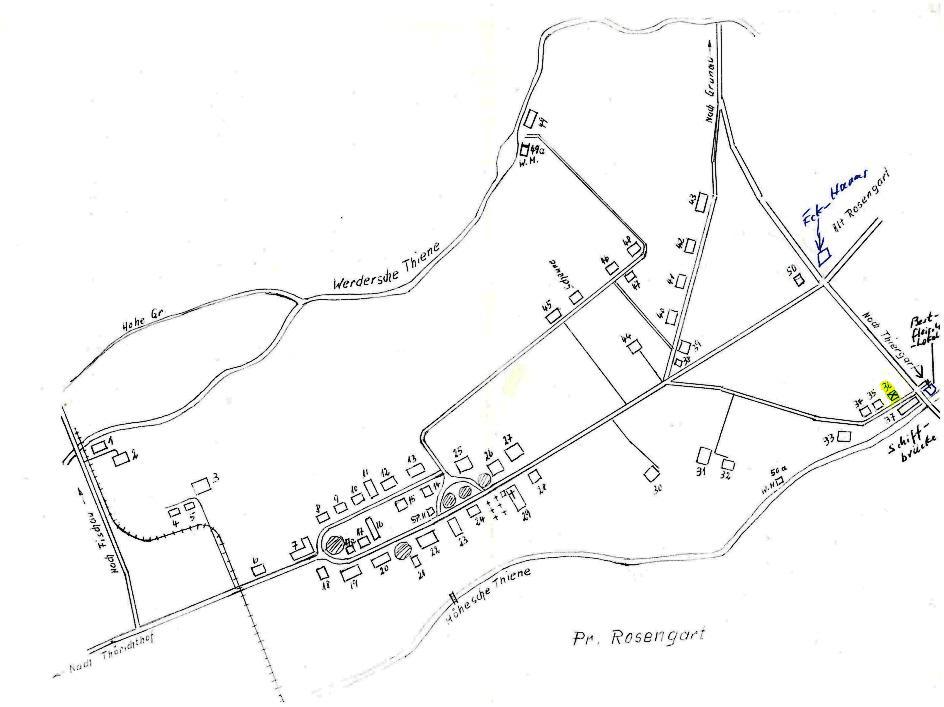 Dorfplan von Pr. Rosengart um 1945, erstellt von H. Reimann