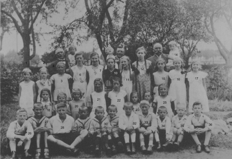 Sonntagsschule beim Sommerfest in Thörichthof, um 1932